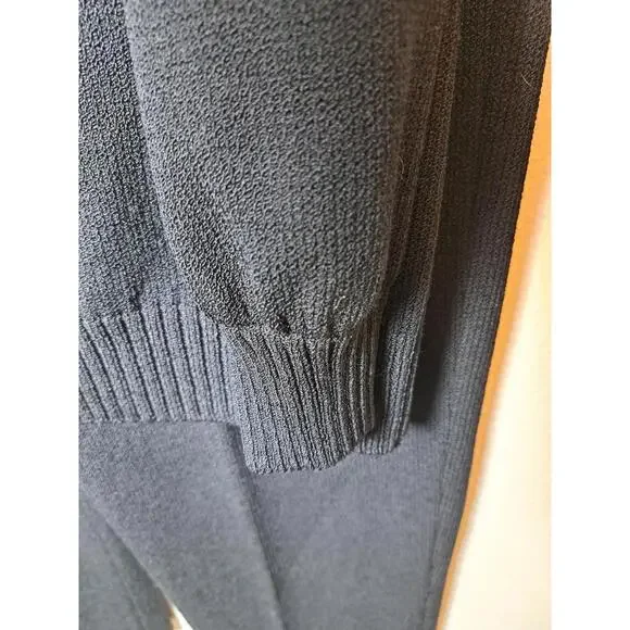ST. JOHN BASICS Santana Knit Cardigan And Pants Black Military Gold Button M